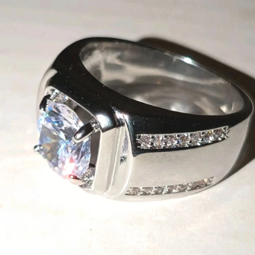 Men's Wedding Ring 14K White Gold Plated Round Cut Simulated Diamond Sz 9